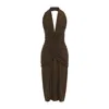 Saint Laurent Halterneck Silk Ruched Midi Dress In Green