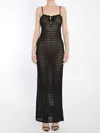 Saint Laurent Pointelle Knit Sleeveless Maxi Dress In Black