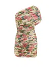Saint Laurent Pink One Shoulder Mini Dress In Techno Fabric Woman In Multicolor