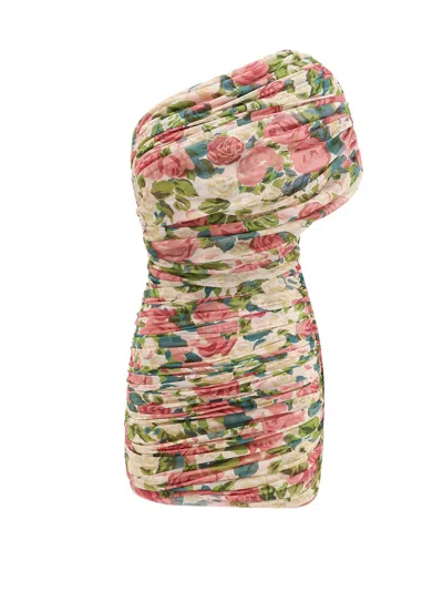 Saint Laurent Floral-print Tulle Minidress In Pink