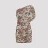 Saint Laurent Mini Ruched Floral Dress In Multicolor