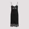 Saint Laurent Women Lace And Silk Slip Dress In Noir