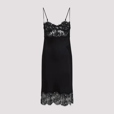 Saint Laurent Women Lace And Silk Slip Dress In Black