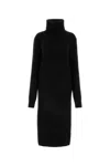 Saint Laurent Turtleneck Ribbed Dress In Noir