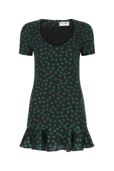 Saint Laurent Short-sleeve Ruffled Mini Dress In Multi