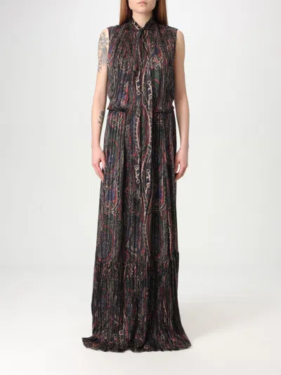 Saint Laurent Printed Silk Blend Long Dress In Brown
