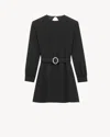 Saint Laurent Wool-cotton Belted A-line Mini Dress In Black