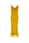 Saint Laurent Draped Neckline Dress Ruffled Trim In Yellow