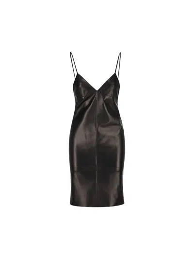 Saint Laurent Leather Slip Dress In Multi
