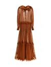 Saint Laurent Silk Dress With Corset Waist And Puff Sleeves