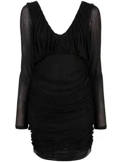 Saint Laurent Draped V-neck Minidress In Black