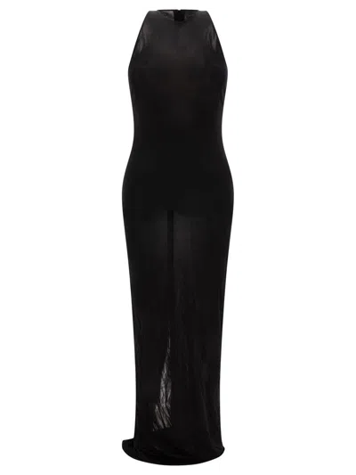 Saint Laurent Sheer Halter Neck Floor-length Dress In Black