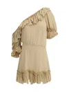 Saint Laurent One-shoulder Ruffled Dress In Beige