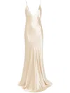 Saint Laurent Open-back Paneled Silk-satin Gown In Beige Nude