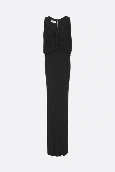 Saint Laurent Long Draped Jersey Dress In Black