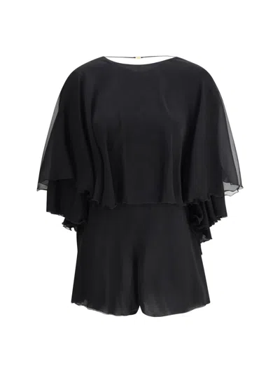 Saint Laurent Silk Crepe Playsuit In Black