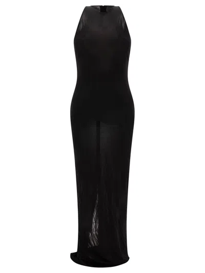 Saint Laurent Sheer Halter Neck Floor-length Dress In Black