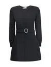 Saint Laurent Wool-cotton Belted A-line Mini Dress In Black
