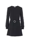 Saint Laurent Wool-cotton Belted A-line Mini Dress In Black