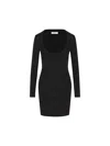 Saint Laurent Plunging Round Neck Long-sleeved Dress In Black