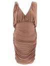 Saint Laurent Plunged-neck Mini Sheath Dress In Brown
