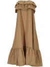 Saint Laurent Beige Cotton Serge Ruffled Dress In Cannelle