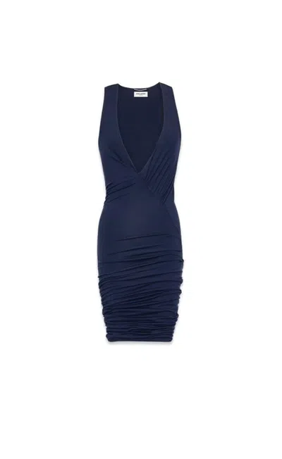 Saint Laurent Knitted Sleeveless Dress In Blue