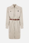 Saint Laurent Saharienne Belted Cotton Dress In Mastic Clair
