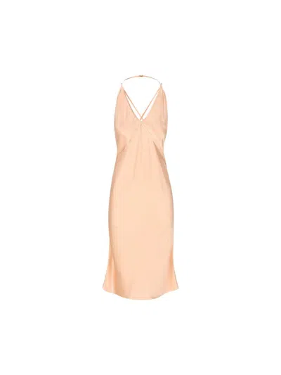 Saint Laurent Backless Slip Dress In Rose Lingerie