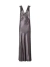 Saint Laurent Women Satin Silk Gown In Taupe Rose