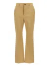 Saint Laurent Beige Straight Pants With A Button In Cotton Woman
