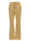 Saint Laurent Beige Straight Pants With A Button In Cotton Woman
