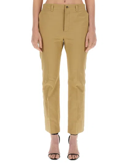 Saint Laurent Cotton-drill Straight-leg Trousers In Neutrals