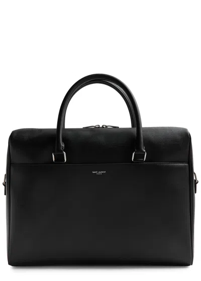 Saint Laurent Duffle Pebbled-leather Briefcase In Black