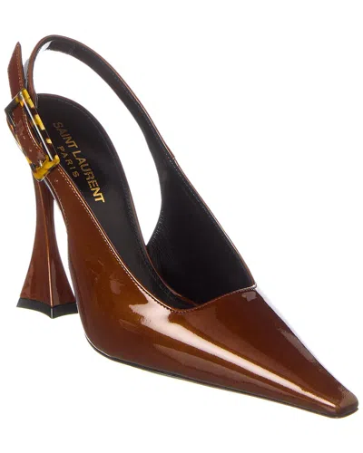Saint Laurent Dune Patent-leather Slingback Pumps In Brown