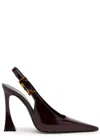 Saint Laurent Stone Sevilla Brown Patent Leather Pumps In Chocolate