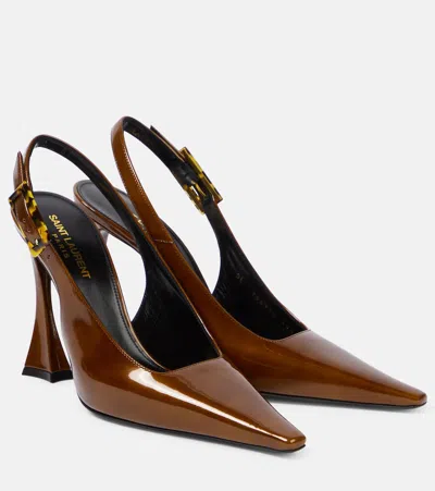 Saint Laurent Dune Patent Leather Slingback Pumps In Brown