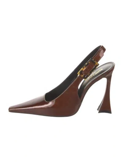 Pre-owned Saint Laurent Dune Patent Leather Slingback Pumps W/ Tags In Brown