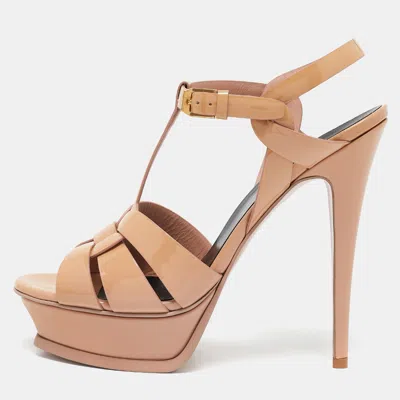 Pre-owned Saint Laurent Dusty Pink Patent Leather Tribute Platform Sandals Size 39