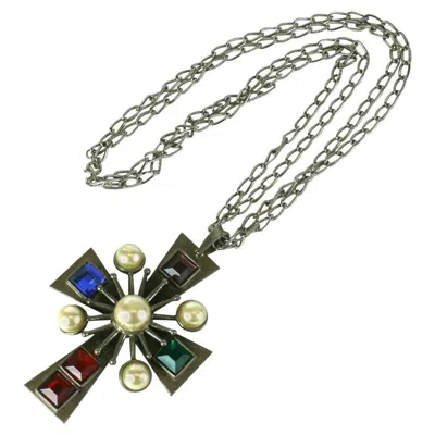 Pre-owned Saint Laurent Early Yves  Maltese Cross Necklace In Gray
