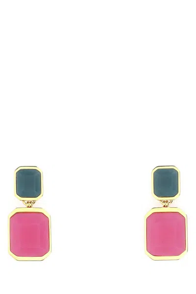 Saint Laurent Golden Octagon Drop Earrings In Pink
