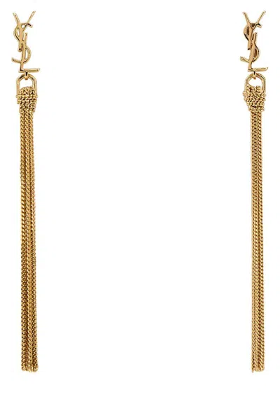 Saint Laurent Metal Earrings With Cassandre Tassel In Gold