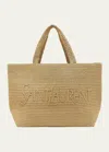 Saint Laurent East-west Logo Raffia Tote Bag In Beige