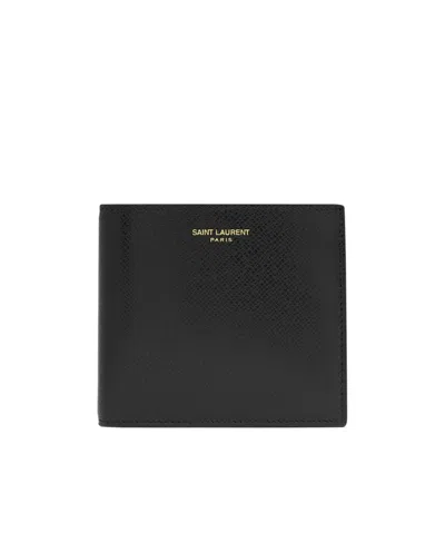 Saint Laurent Paris East/west Wallet In Coated Bark Leather In Black
