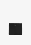 Saint Laurent Logo Stamp Calf Leather Wallet In Black