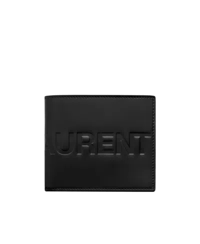 Saint Laurent East/west Wallet In Brushed Leather In Black