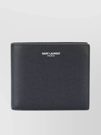 Saint Laurent East/west Textured Leather Wallet In Black