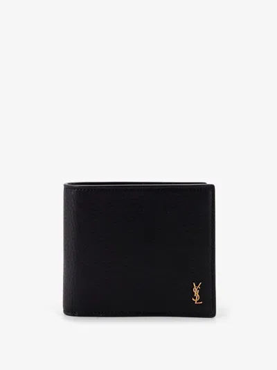 Saint Laurent East/west Tiny Leather Wallet In Black