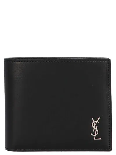 Saint Laurent Black Leather Wallet Nd  Uomo Tu In 黑色的