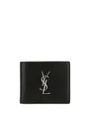 Saint Laurent Leather Wallet With Logo In Black